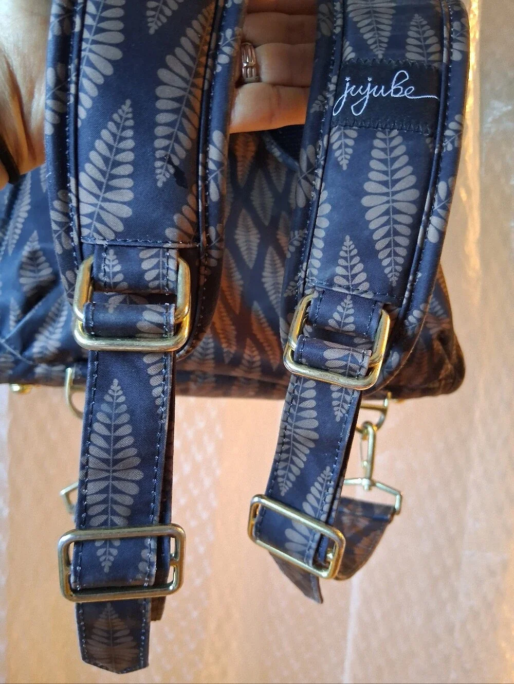 Jujube Brown Patterned Leaf Print Convertible Diaper Bag Preowned